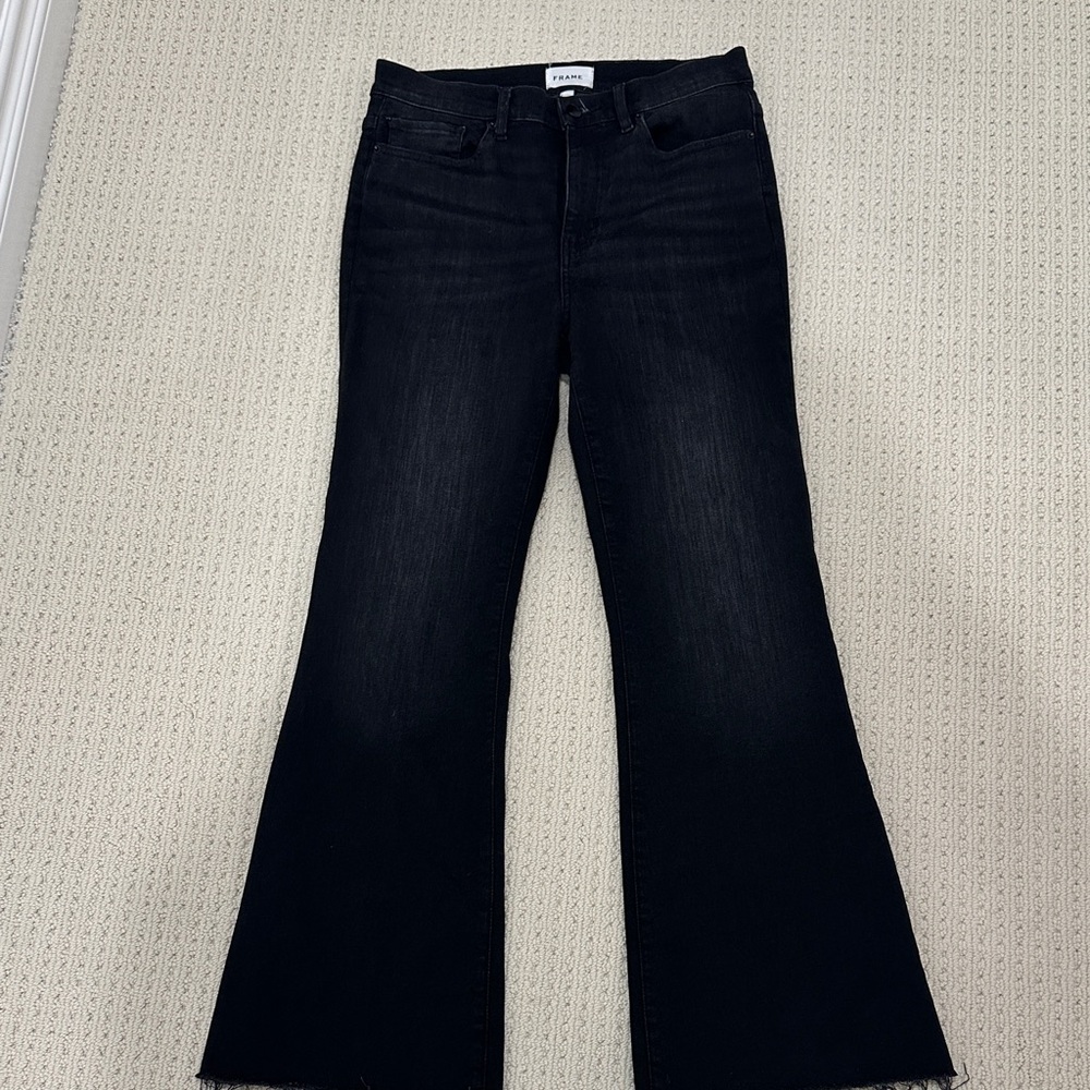 Frame Denim Le Easy Black Frayed Edge Jeans